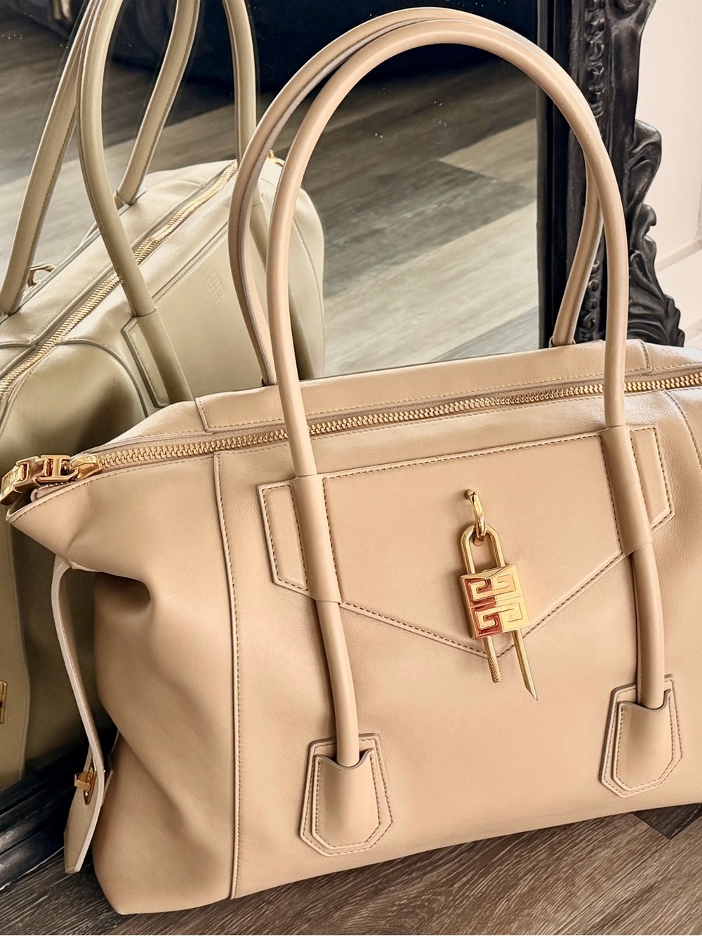 Givenchy Beige Leather Antigone Lock Soft Medium Bag Tote with Gold Hardware